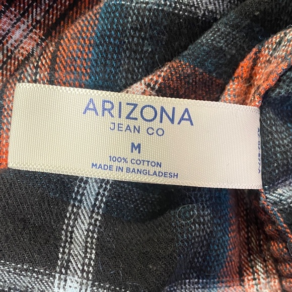 Arizona Jean Co Men’s Plaid Flannel Shirt Medium Black Orange Cotton Button-Up - Picture 8 of 8